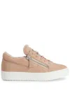 Giuseppe Zanotti Shearling-trim Suede Sneakers In Rosa