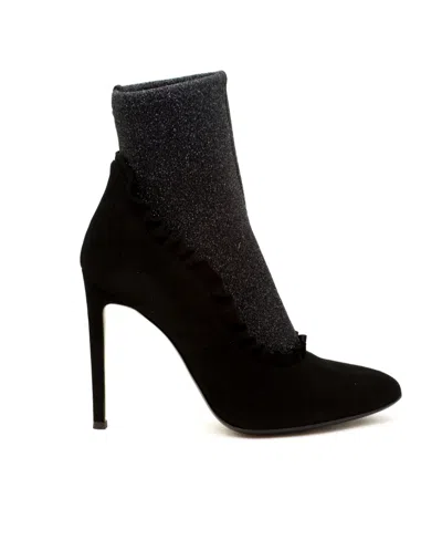 Giuseppe Zanotti Short Black Sock Boots With Lotus Leaf Edges