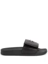Giuseppe Zanotti Signature-plaque Touch-strap Slides In Black