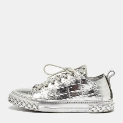 Pre-owned Giuseppe Zanotti Silver Croc Embossed Leather Blabber Low Top Sneakers Size 38