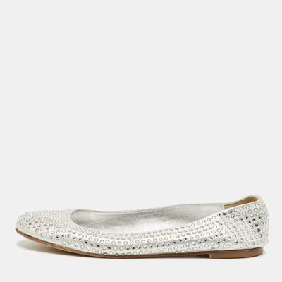 Giuseppe Zanotti Silver Crystals And Leather Ballet Flats