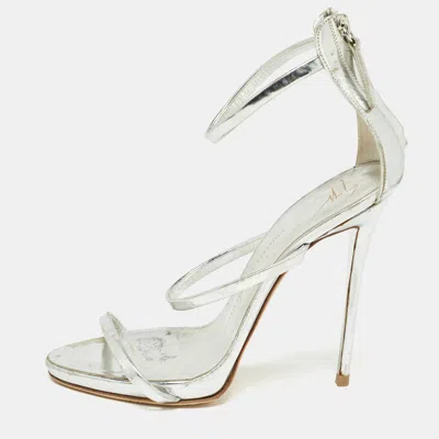 Pre-owned Giuseppe Zanotti Silver Leather Ankle Strap Sandals Size 39