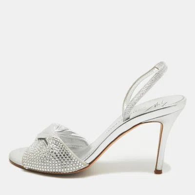 Pre-owned Giuseppe Zanotti Silver Leather Crystal Embellished Slingback Sandals Size 36