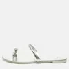 Giuseppe Zanotti Silver Leather Crystal Embellished Toe Ring Flat Sandals In Silver