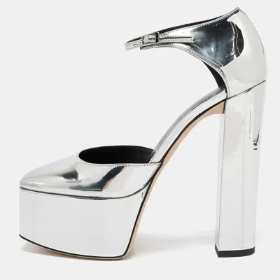 Pre-owned Giuseppe Zanotti Silver Patent Leather Mary Jane Pumps Size 40
