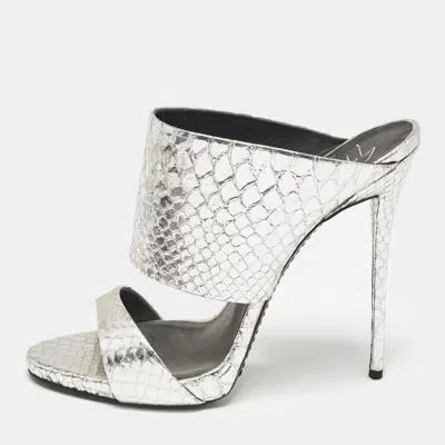 Pre-owned Giuseppe Zanotti Silver Snakeskin Embossed Leather Andrea Sandals Size 39