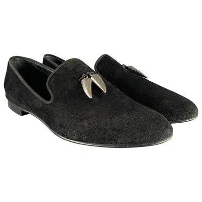 Pre-owned Giuseppe Zanotti Size 11 Black Textured Suede Slip On Loafers