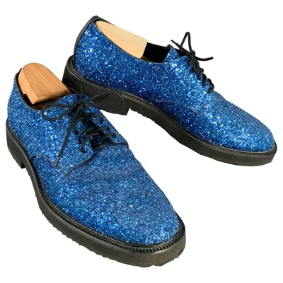 Pre-owned Giuseppe Zanotti Size 11 Blue Glitter Leather Derby Lace-up Shoes