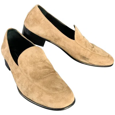 Pre-owned Giuseppe Zanotti Size 11 Camel Suede Slip On Loafers In Brown