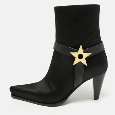 Pre-owned Giuseppe Zanotti Size 35 Black Satin North Star Ankle Length Boots