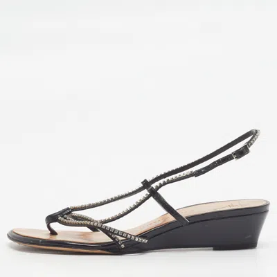 Pre-owned Giuseppe Zanotti Size 36 Black Patent Leather Wedge Sandals