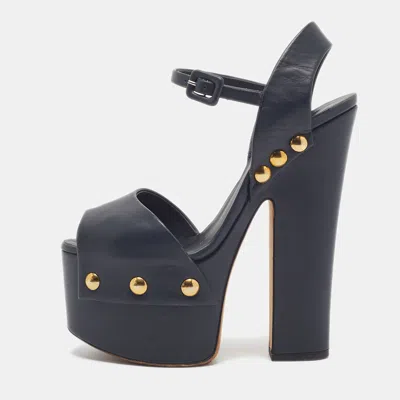 Pre-owned Giuseppe Zanotti Size 36 Navy Blue Leather Platform Ankle Strap Sandals