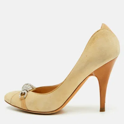 Pre-owned Giuseppe Zanotti Size 36.5 Beige Suede Crystal Embellished Pumps In Sand