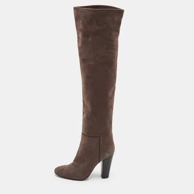 Pre-owned Giuseppe Zanotti Size 36.5 Brown Nubuck Leather Knee Length Boots