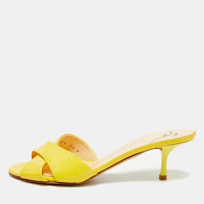 Pre-owned Giuseppe Zanotti Size 36.5 Yellow Patent Leather Criss Cross Slide Sandals