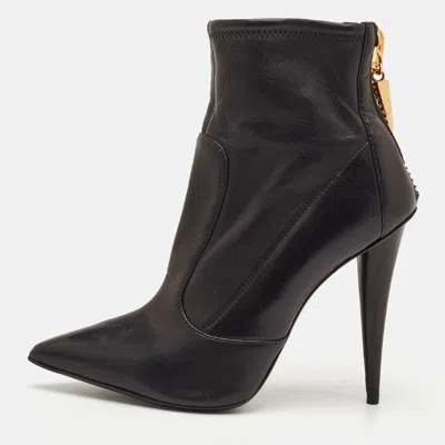 Pre-owned Giuseppe Zanotti Size 37 Black Leather Pointed Toe Ankle Length Boots