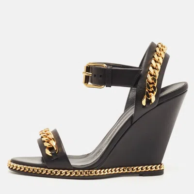 Pre-owned Giuseppe Zanotti Size 37 Black Leather Wedge Sandals