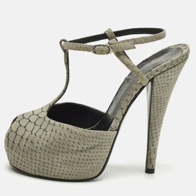 Pre-owned Giuseppe Zanotti Size 37 Grey Suede Peep Toe Ankle Strap Sandals In Gray