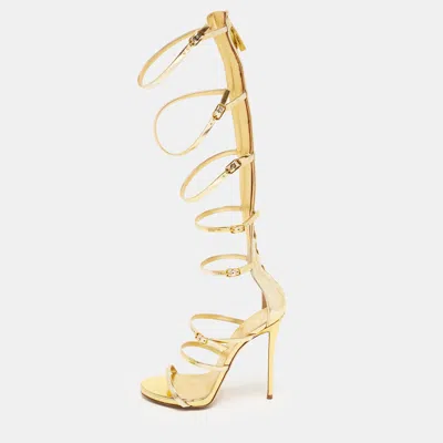 Pre-owned Giuseppe Zanotti Size 37 Metallic Leather Gladiator Sandals In Silver