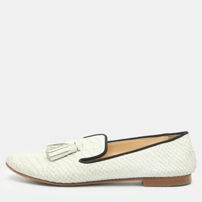 Pre-owned Giuseppe Zanotti Size 37 White Python Embossed Leather Tassel Loafers