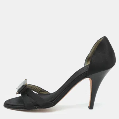 Pre-owned Giuseppe Zanotti Size 37.5 Black Satin Slide Sandals