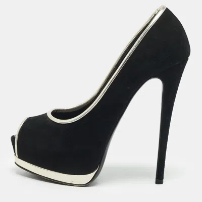 Pre-owned Giuseppe Zanotti Size 37.5 Black/silver Leather And Suede Platform Pumps