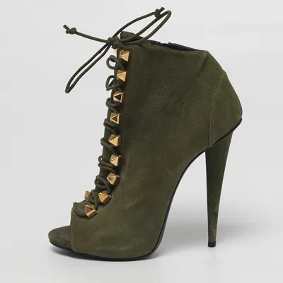 Pre-owned Giuseppe Zanotti Size 37.5 Green Nubuck Leather Ankle Length Boots