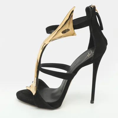 Pre-owned Giuseppe Zanotti Size 38 Black Suede Embellished Ankle Strap Sandals
