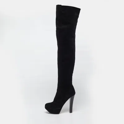 Pre-owned Giuseppe Zanotti Size 38 Black Suede Platform Over The Knee Boots
