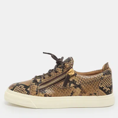 Pre-owned Giuseppe Zanotti Size 38 Brown Python Embossed Leather Low Top Sneakers