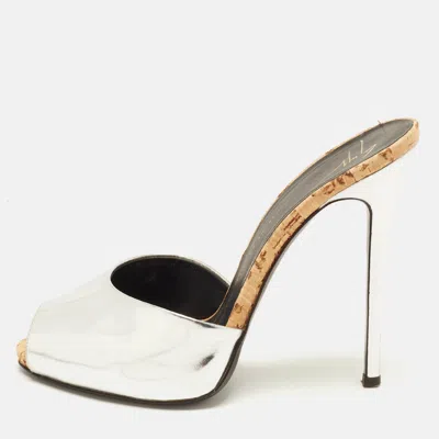 Pre-owned Giuseppe Zanotti Size 38 Silver Leather Slide Sandals