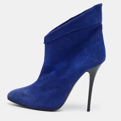 Pre-owned Giuseppe Zanotti Size 38.5 Blue Suede Ankle Length Boots