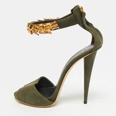 Pre-owned Giuseppe Zanotti Size 39 Green Nubuck Leather Ankle Strap Sandals