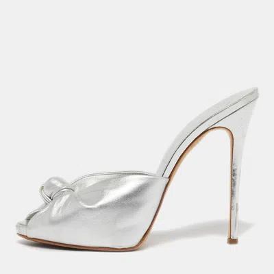 Pre-owned Giuseppe Zanotti Size 39.5 Silver Leather Knotted Mules