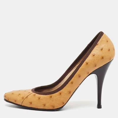 Pre-owned Giuseppe Zanotti Size 39.5 Tan Ostrich Leather Pumps