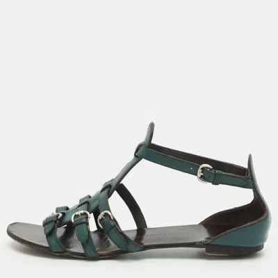Pre-owned Giuseppe Zanotti Size 40 Blue Leather Flat Strappy Sandals