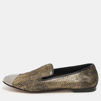 Pre-owned Giuseppe Zanotti Size 40 Gold Python Embossed Leather Smoking Slippers
