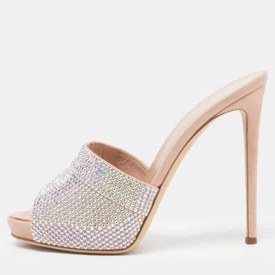 Pre-owned Giuseppe Zanotti Size 40 Pink Suede Crystal Embellished Slide Sandals