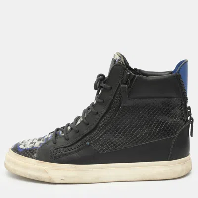 Pre-owned Giuseppe Zanotti Size 41 Black/blue Python Embossed And Leather High Top Sneakers