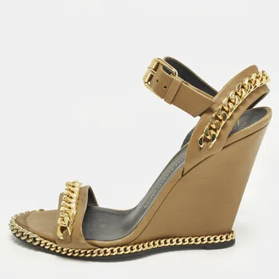 Pre-owned Giuseppe Zanotti Size 41 Brown Leather Chain Detail Wedge Sandals