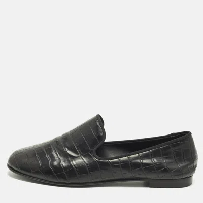 Pre-owned Giuseppe Zanotti Size 42 Black Croc Embossed Leather Smoking Slippers