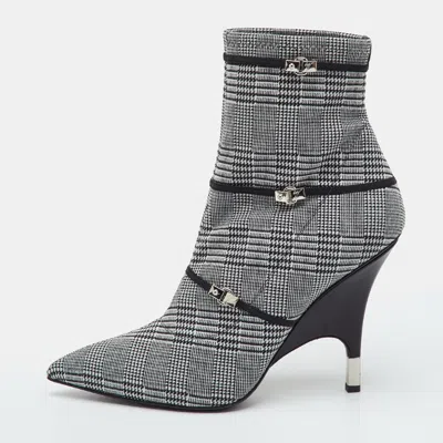 Pre-owned Giuseppe Zanotti Size 42 Black/white Check Stretch Fabric Ankle Length Boots