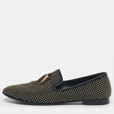 Pre-owned Giuseppe Zanotti Size 45 Two Tone Canvas Stud All Over Shark Tooth Smoking Slippers In Black