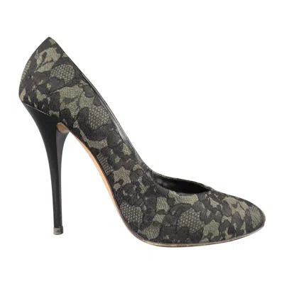 Pre-owned Giuseppe Zanotti Size 7.5 Grey Black Lace Pumps In Gray