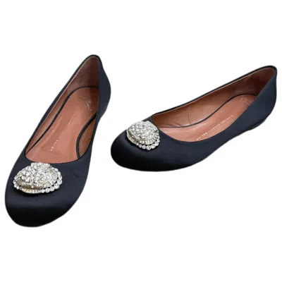 Pre-owned Giuseppe Zanotti Size 8.5 Black Satin Crystal Brooch Ballet Flats Made In Italy