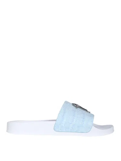 Giuseppe Zanotti Slide Sandals With Logo In Baby Blue