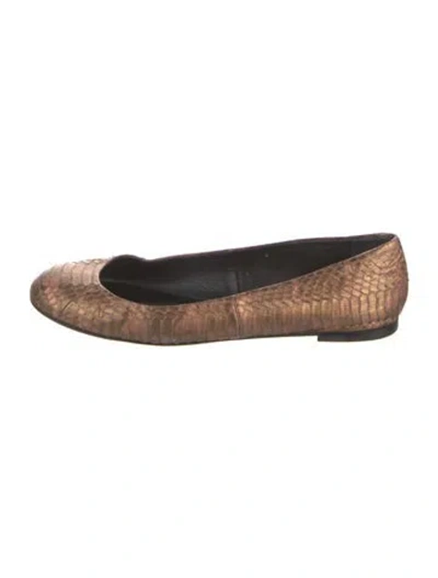 Pre-owned Giuseppe Zanotti Snakeskin Animal Print Ballet Flats In Gold