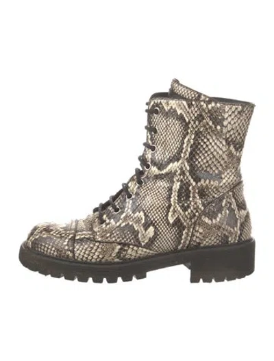 Pre-owned Giuseppe Zanotti Snakeskin Animal Print Combat Boots In Neutral