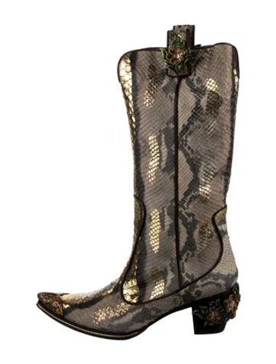 Pre-owned Giuseppe Zanotti Snakeskin Animal Print Western Boots In Neutrals