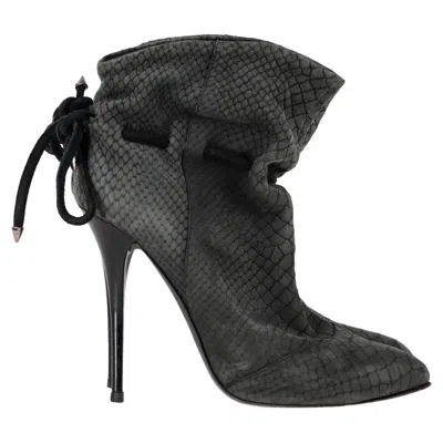 Giuseppe Zanotti Snakeskin Embossed Ankle Boots In Grey Suede In Gray